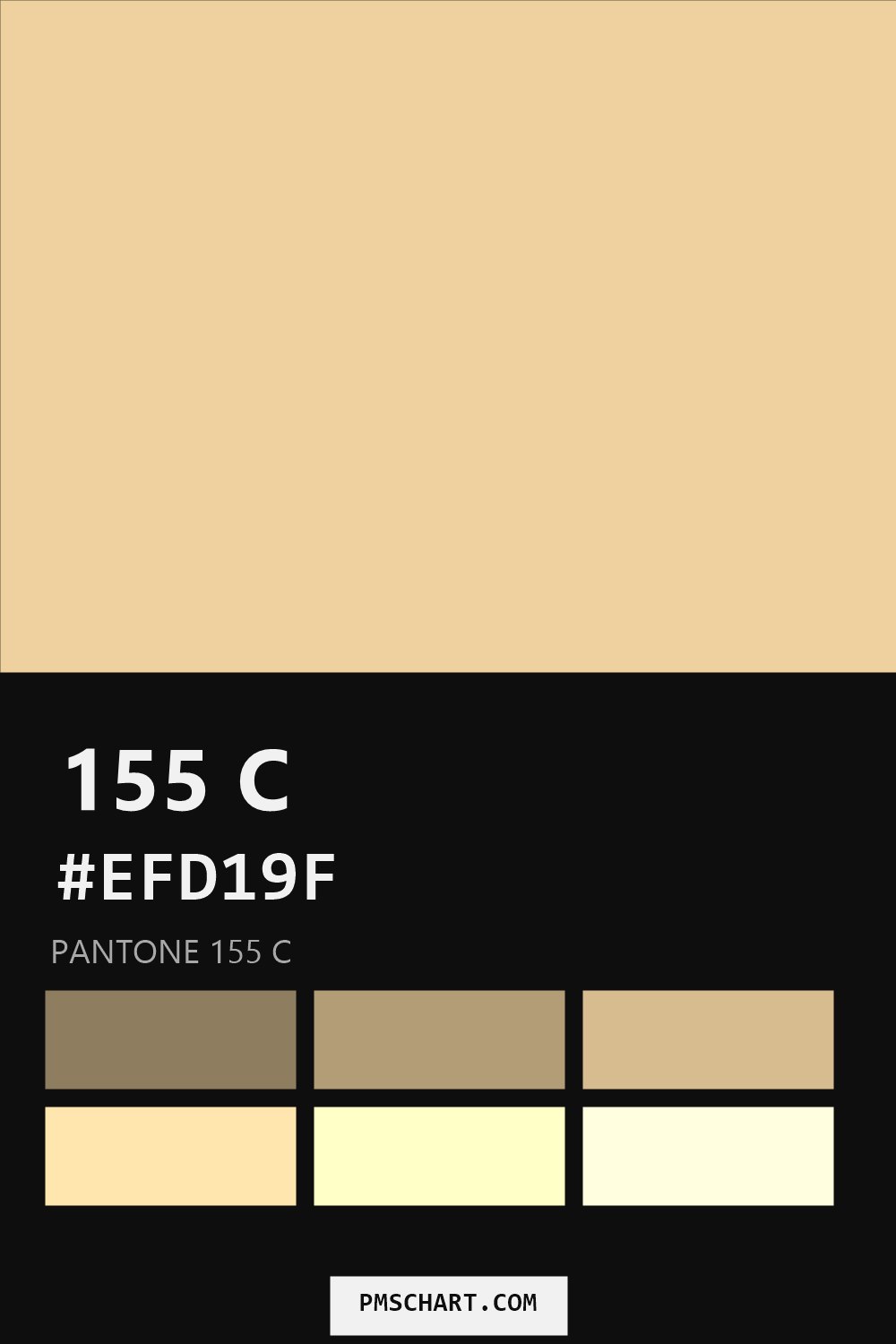 Pantone 155 C color reference card (HEX #EFD19F) with six nearest Pantone matches