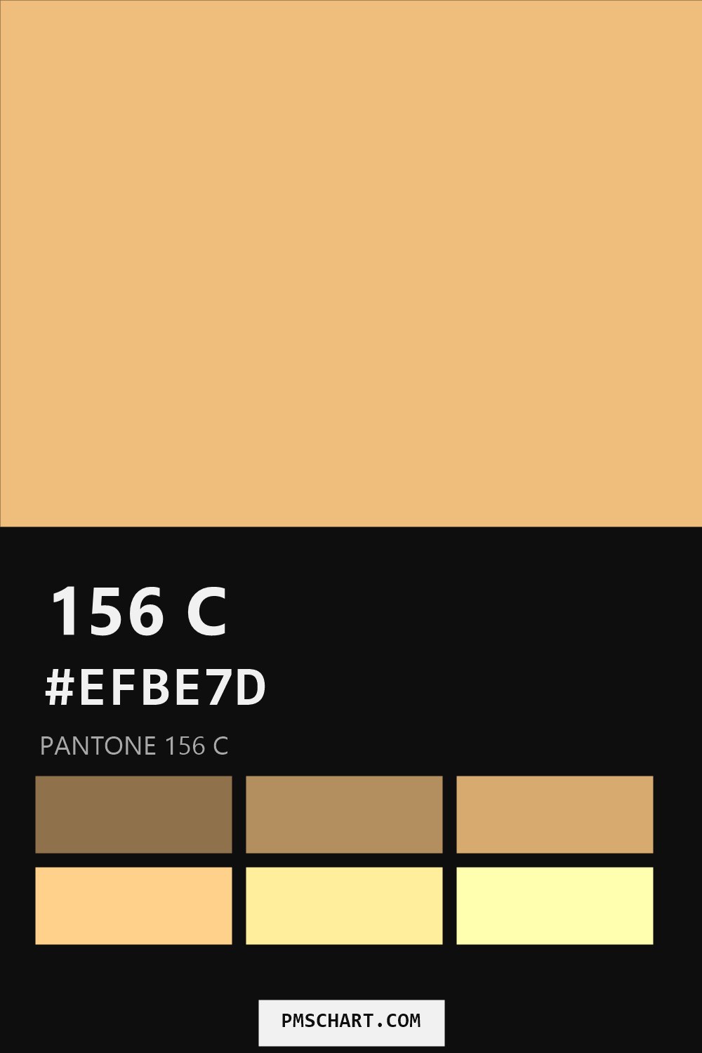 Pantone 156 C color reference card (HEX #EFBE7D) with six nearest Pantone matches