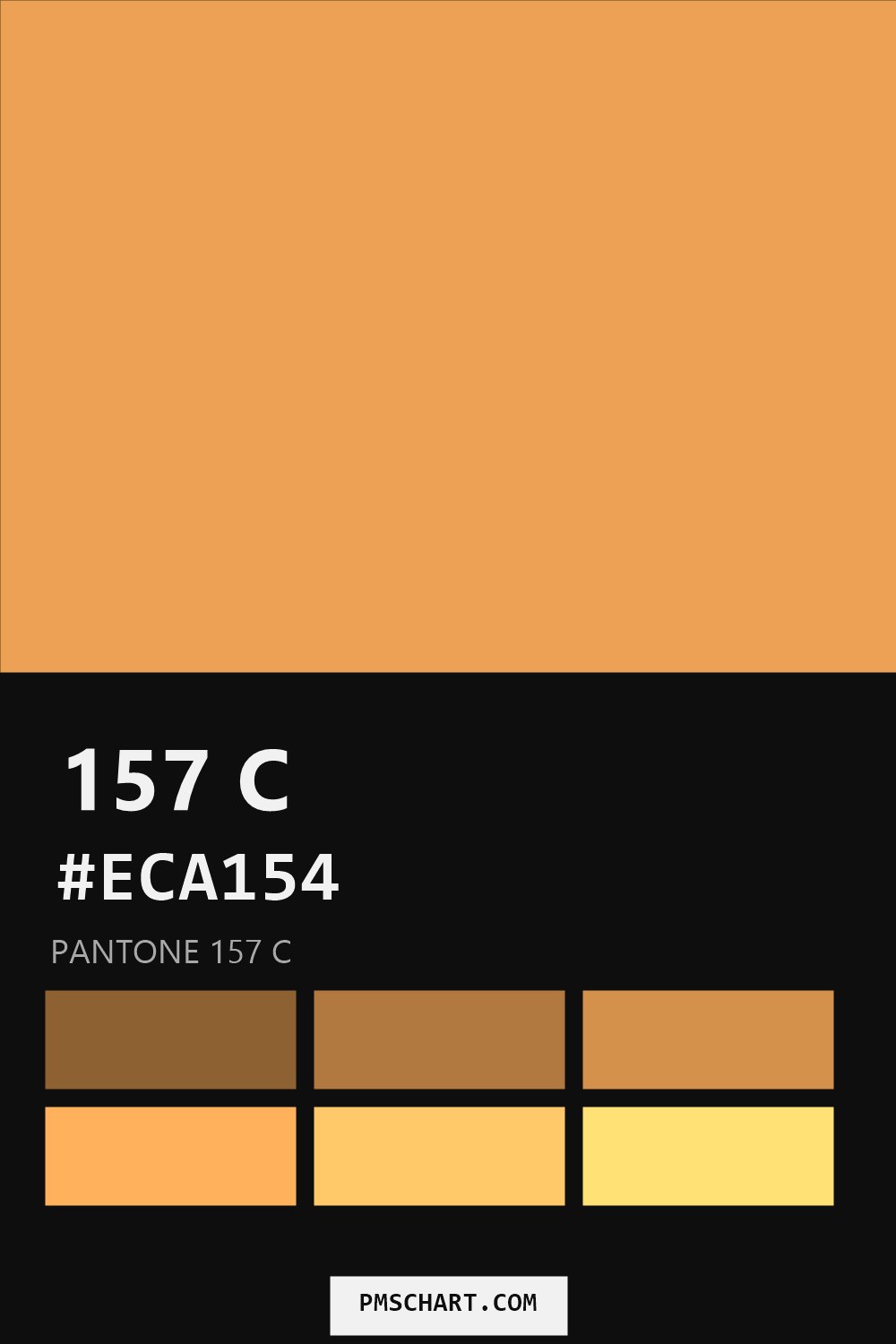 Pantone 157 C color reference card (HEX #ECA154) with six nearest Pantone matches
