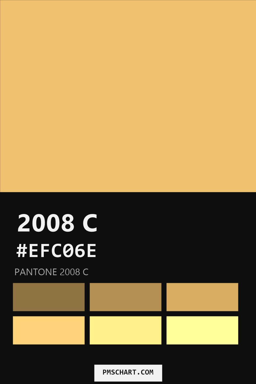 Pantone 2008 C color reference card (HEX #EFC06E) with six nearest Pantone matches