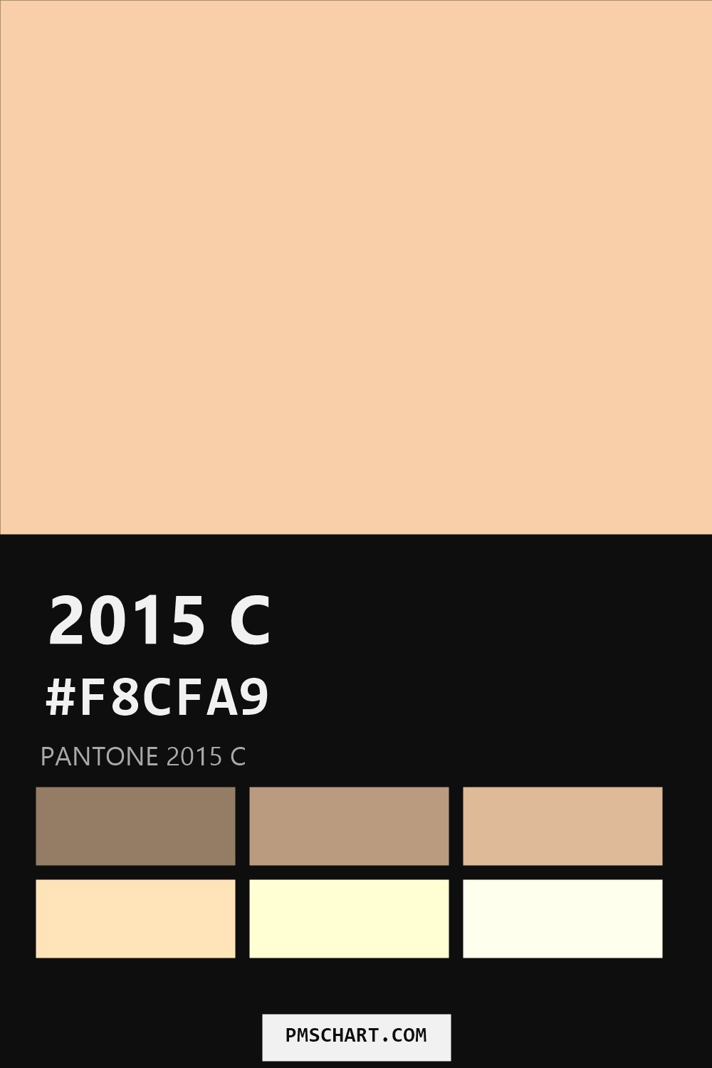 Pantone 2015 C color reference card (HEX #F8CFA9) with six nearest Pantone matches