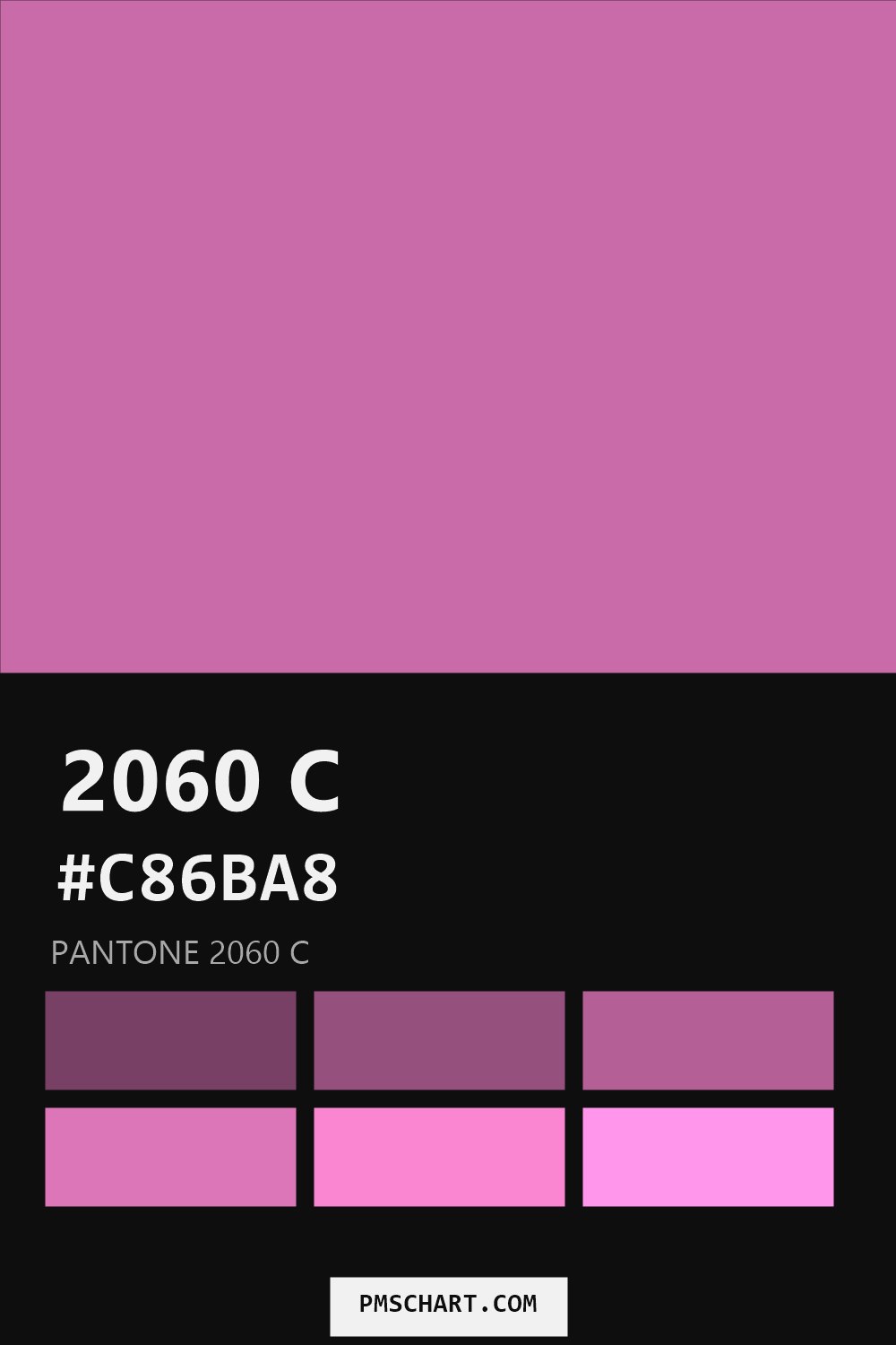 Pantone 2060 C color reference card (HEX #C86BA8) with six nearest Pantone matches