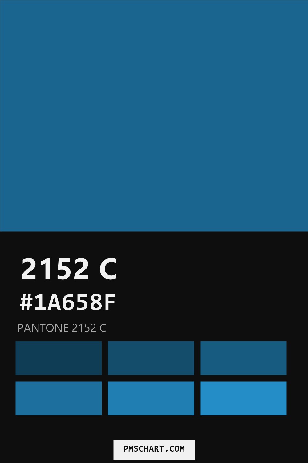 Pantone 2152 C color reference card (HEX #1A658F) with six nearest Pantone matches