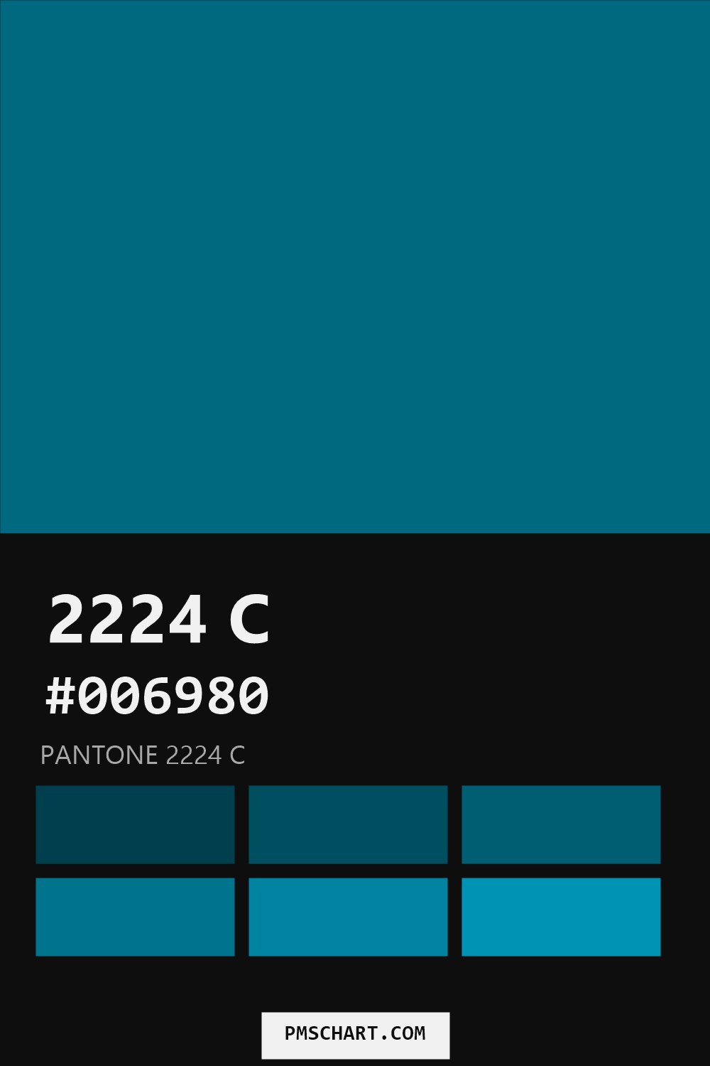 Pantone 2224 C color reference card (HEX #006980) with six nearest Pantone matches