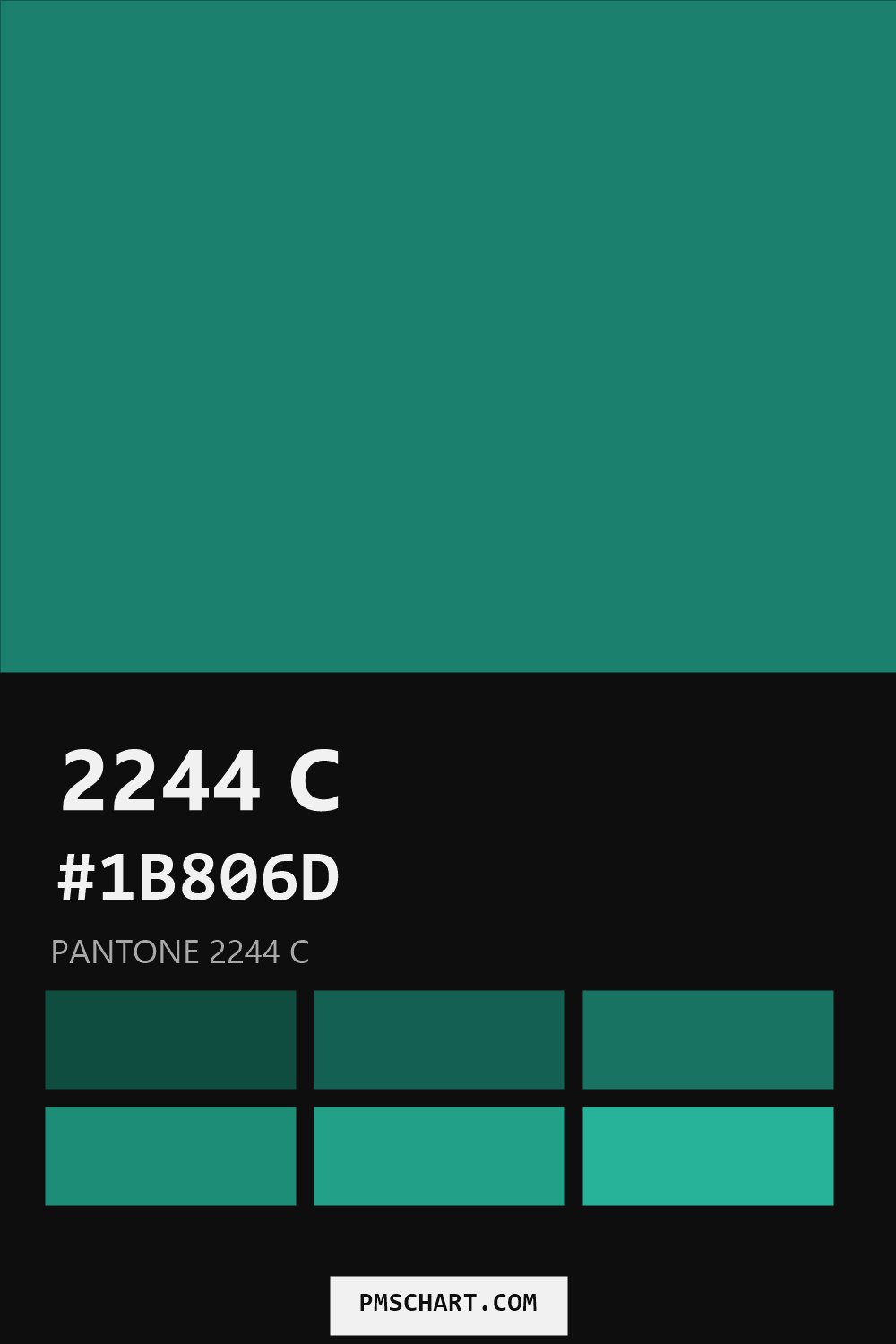 Pantone 2244 C color reference card (HEX #1B806D) with six nearest Pantone matches