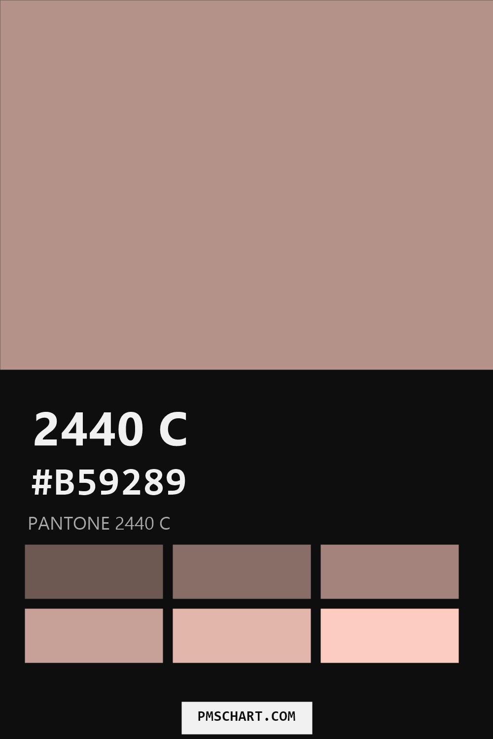 Pantone 2440 C color reference card (HEX #B59289) with six nearest Pantone matches