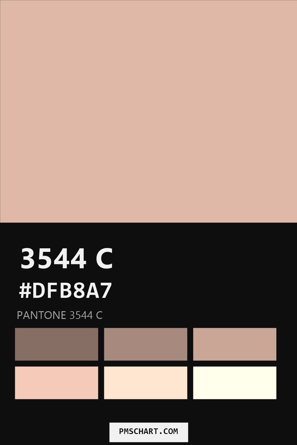 Pantone 3544 C color reference card (HEX #DFB8A7) with six nearest Pantone matches