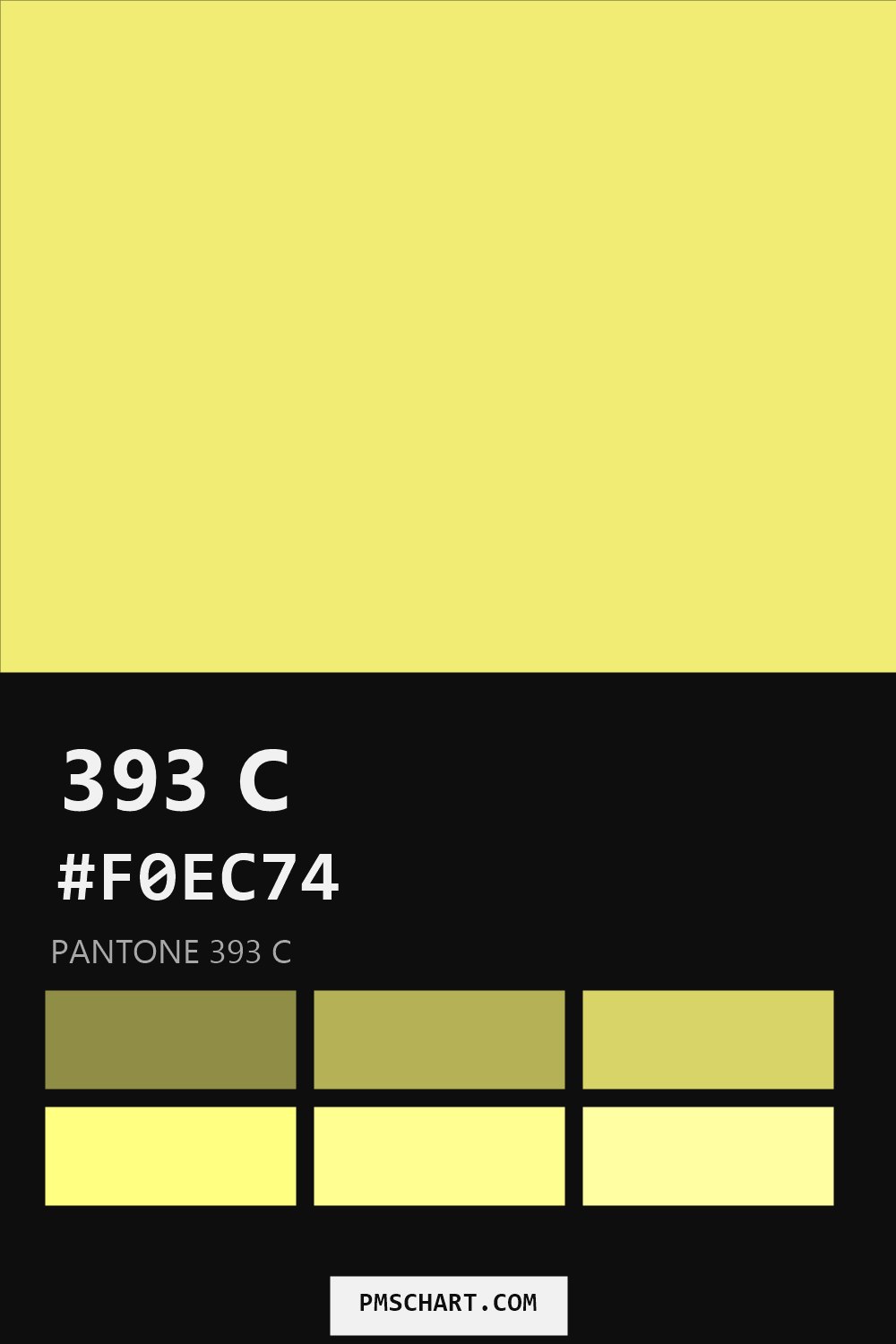 Pantone 393 C color reference card (HEX #F0EC74) with six nearest Pantone matches