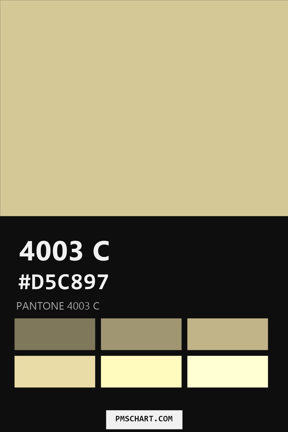 Pantone 4003 C color reference card (HEX #D5C897) with six nearest Pantone matches