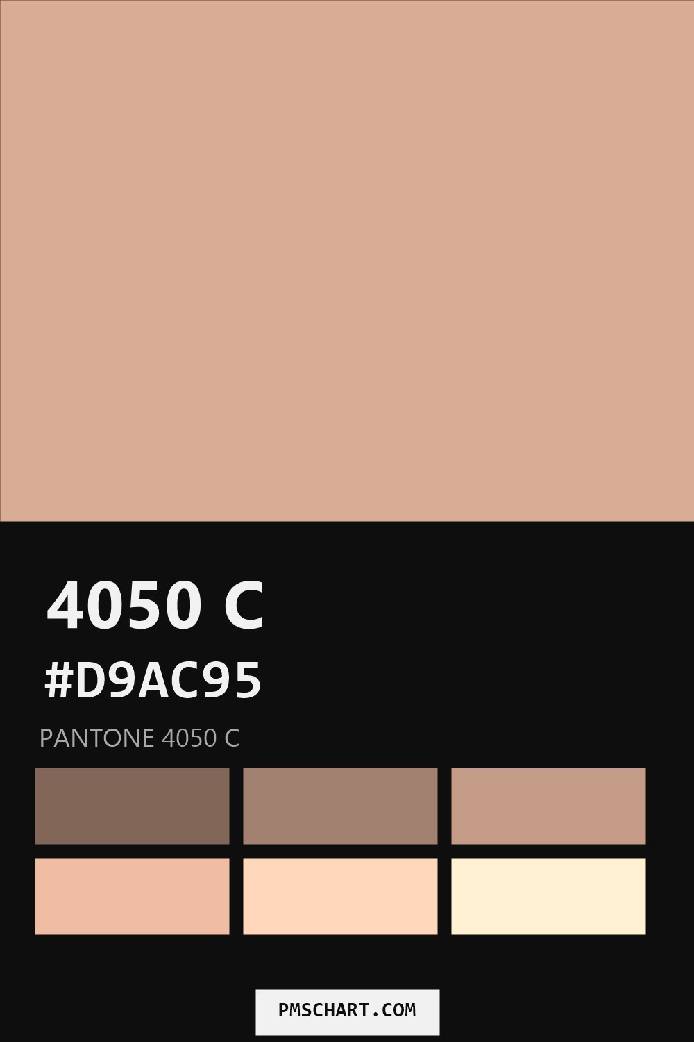 Pantone 4050 C color reference card (HEX #D9AC95) with six nearest Pantone matches