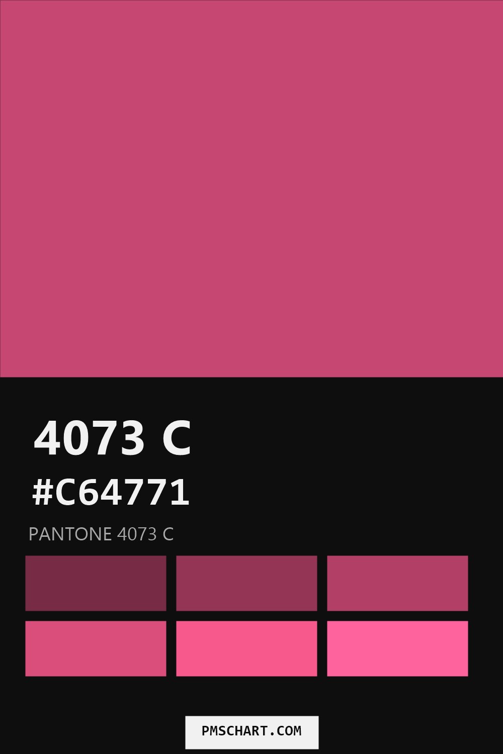 Pantone 4073 C color reference card (HEX #C64771) with six nearest Pantone matches