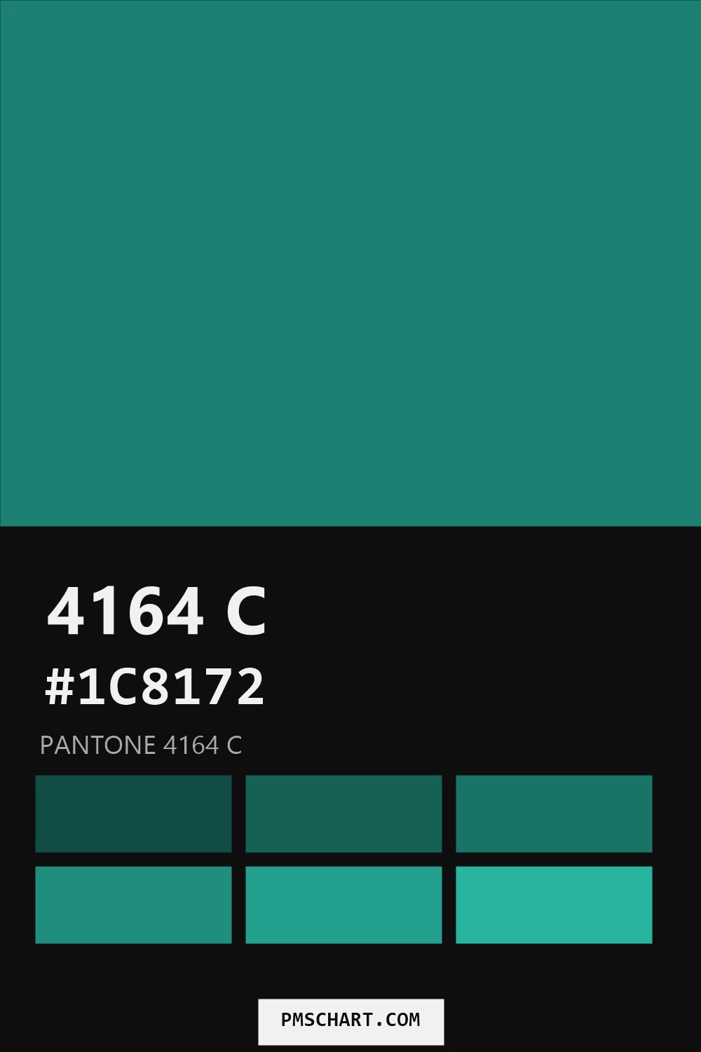 Pantone 4164 C color reference card (HEX #1C8172) with six nearest Pantone matches