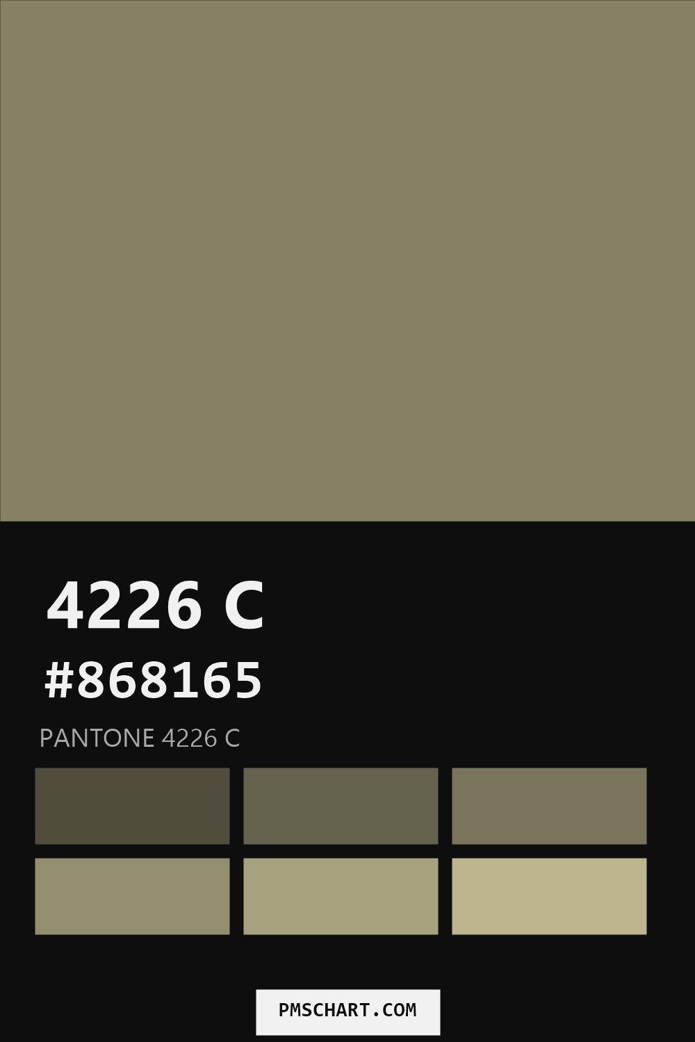 Pantone 4226 C color reference card (HEX #868165) with six nearest Pantone matches