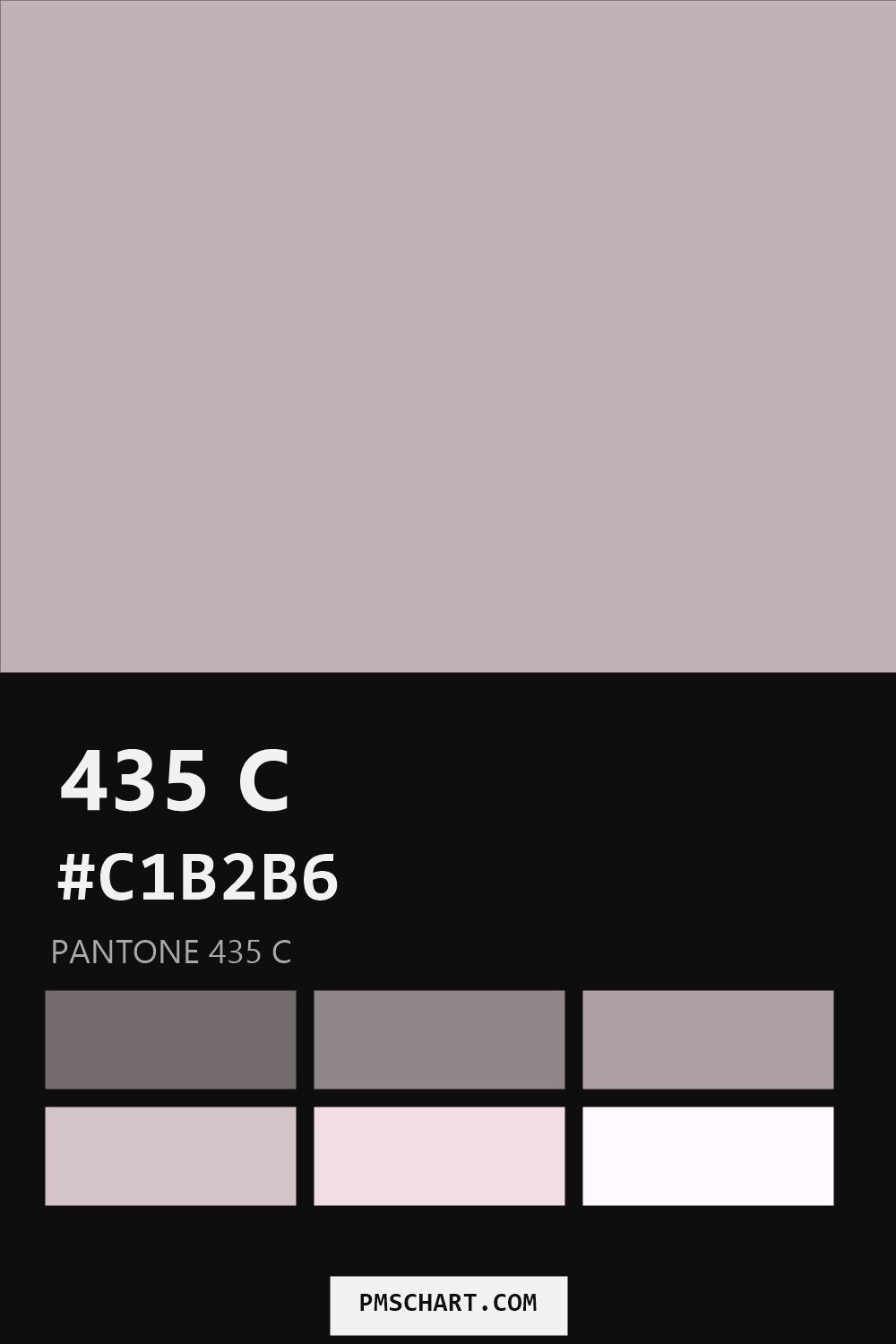 Pantone 435 C color reference card (HEX #C1B2B6) with six nearest Pantone matches