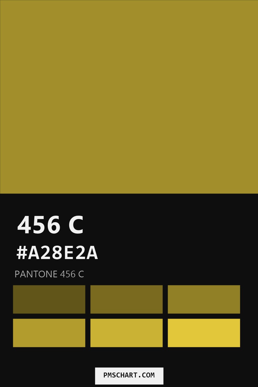 Pantone 456 C color reference card (HEX #A28E2A) with six nearest Pantone matches