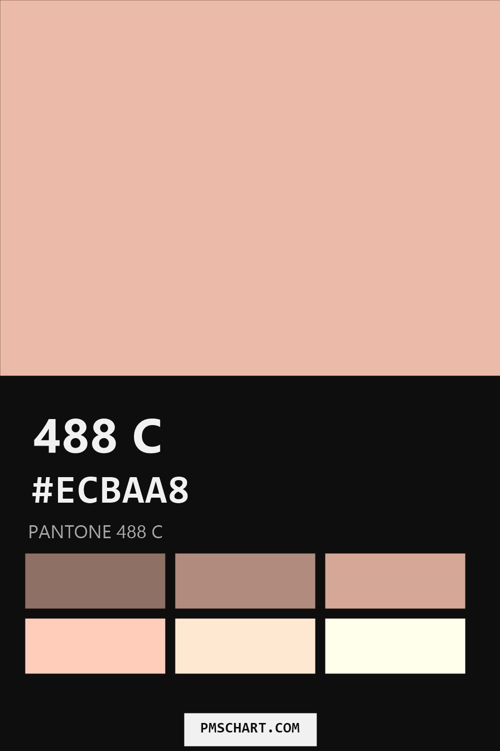 Pantone 488 C color reference card (HEX #ECBAA8) with six nearest Pantone matches