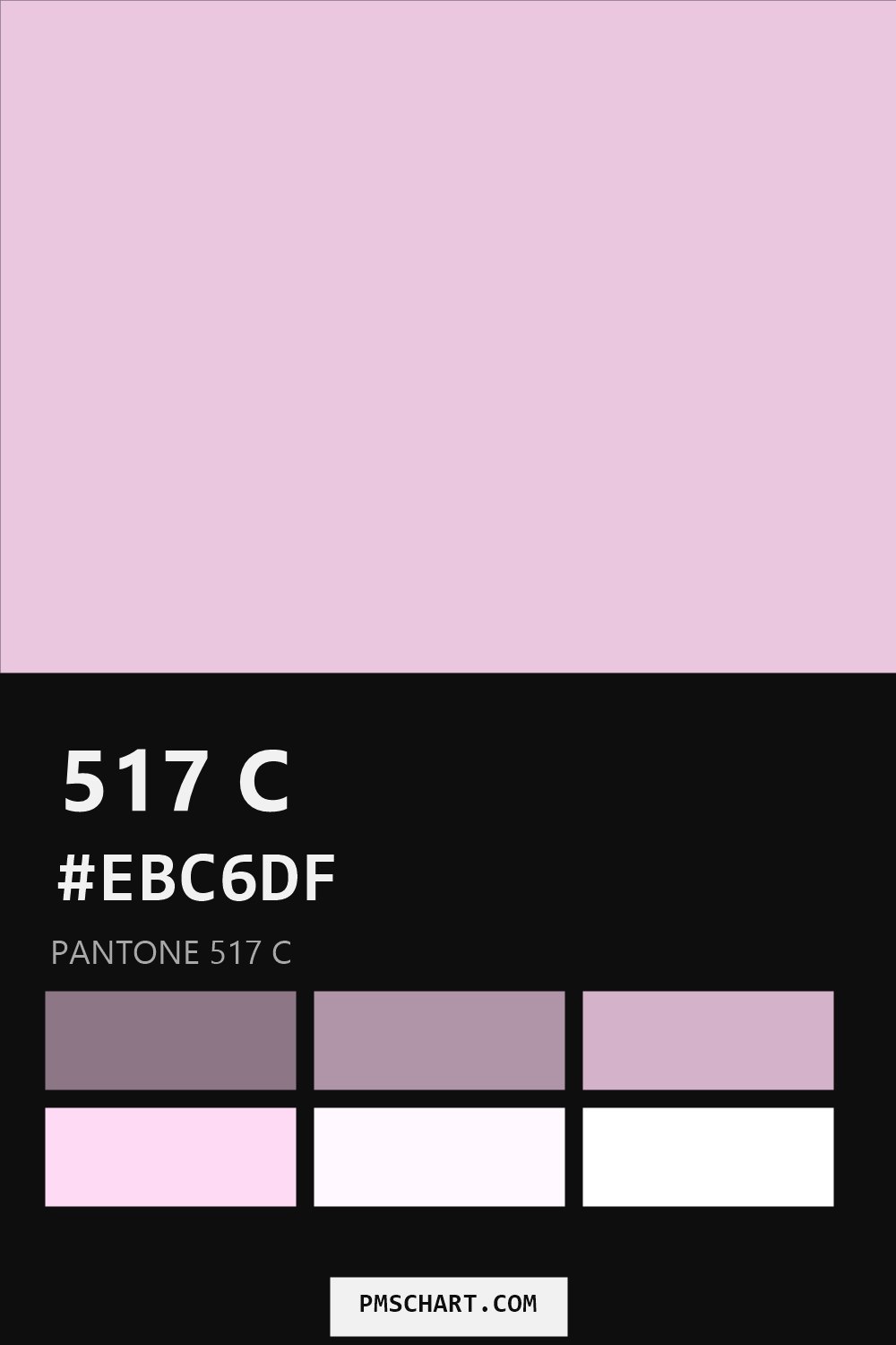 Pantone 517 C color reference card (HEX #EBC6DF) with six nearest Pantone matches