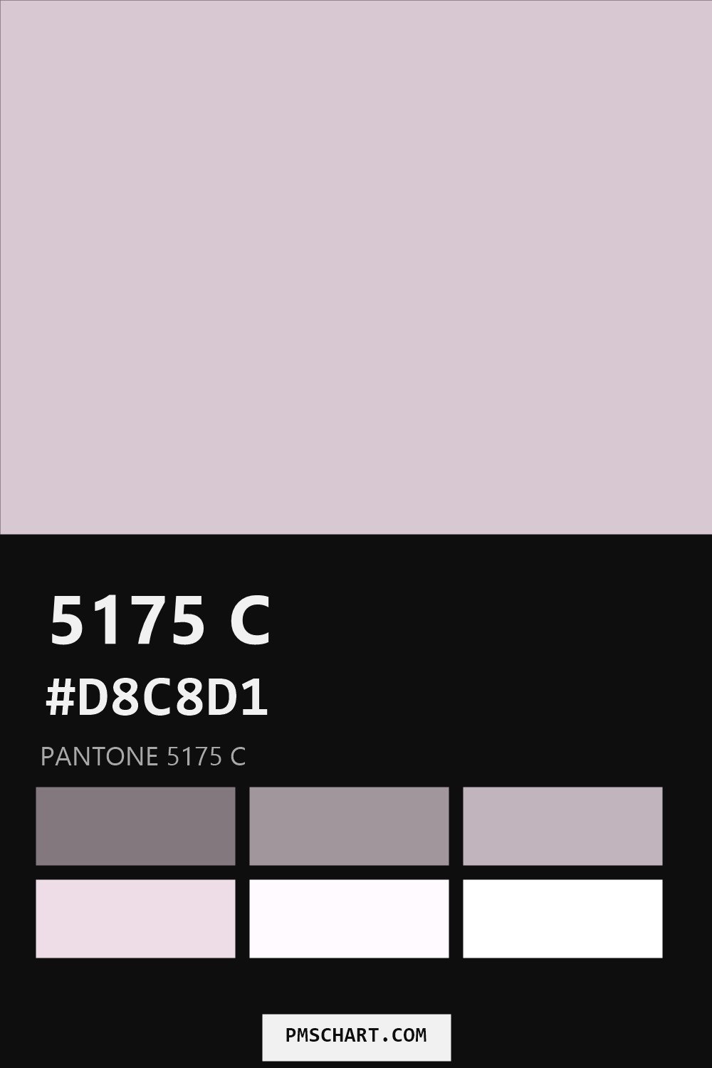 Pantone 5175 C color reference card (HEX #D8C8D1) with six nearest Pantone matches