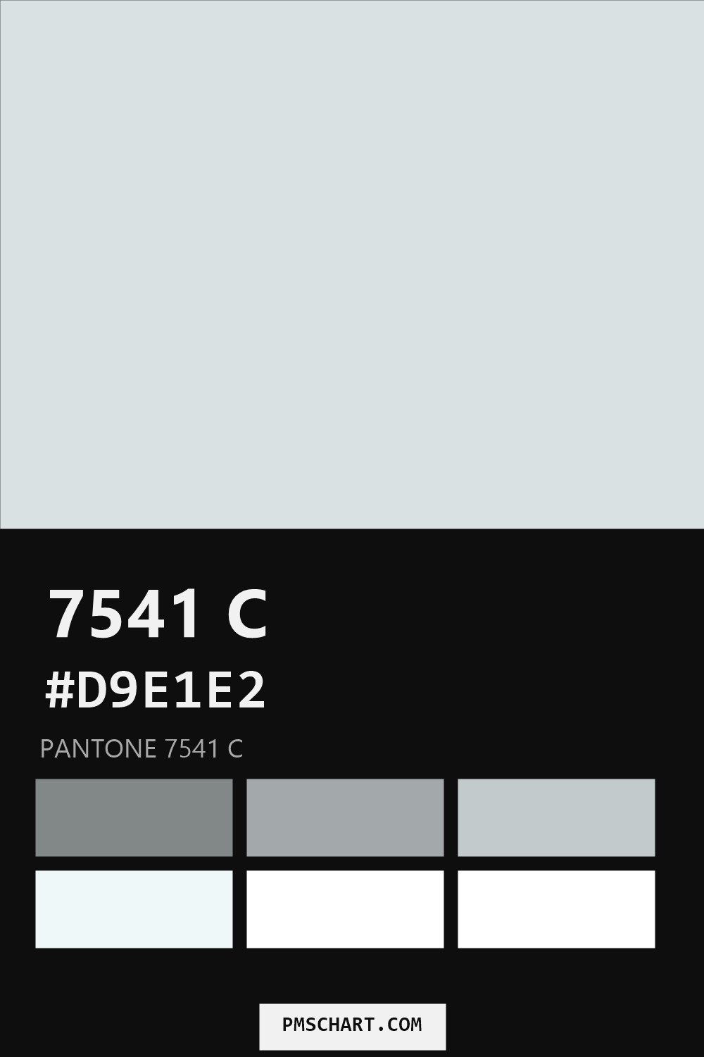 Pantone 7541 C color reference card (HEX #D9E1E2) with six nearest Pantone matches