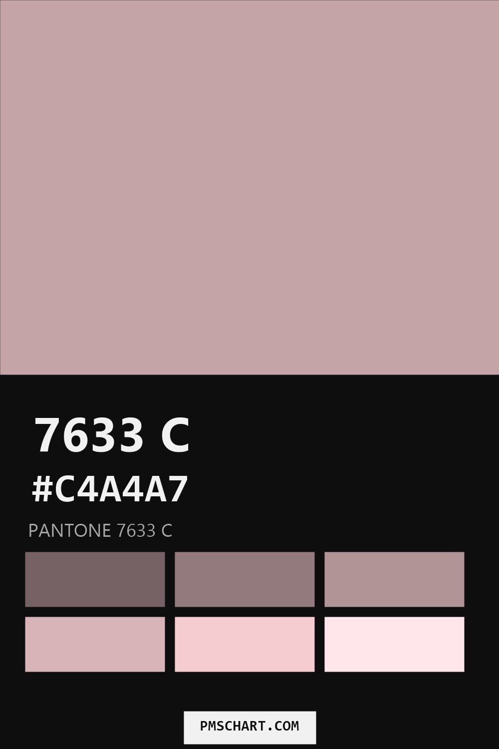 Pantone 7633 C color reference card (HEX #C4A4A7) with six nearest Pantone matches