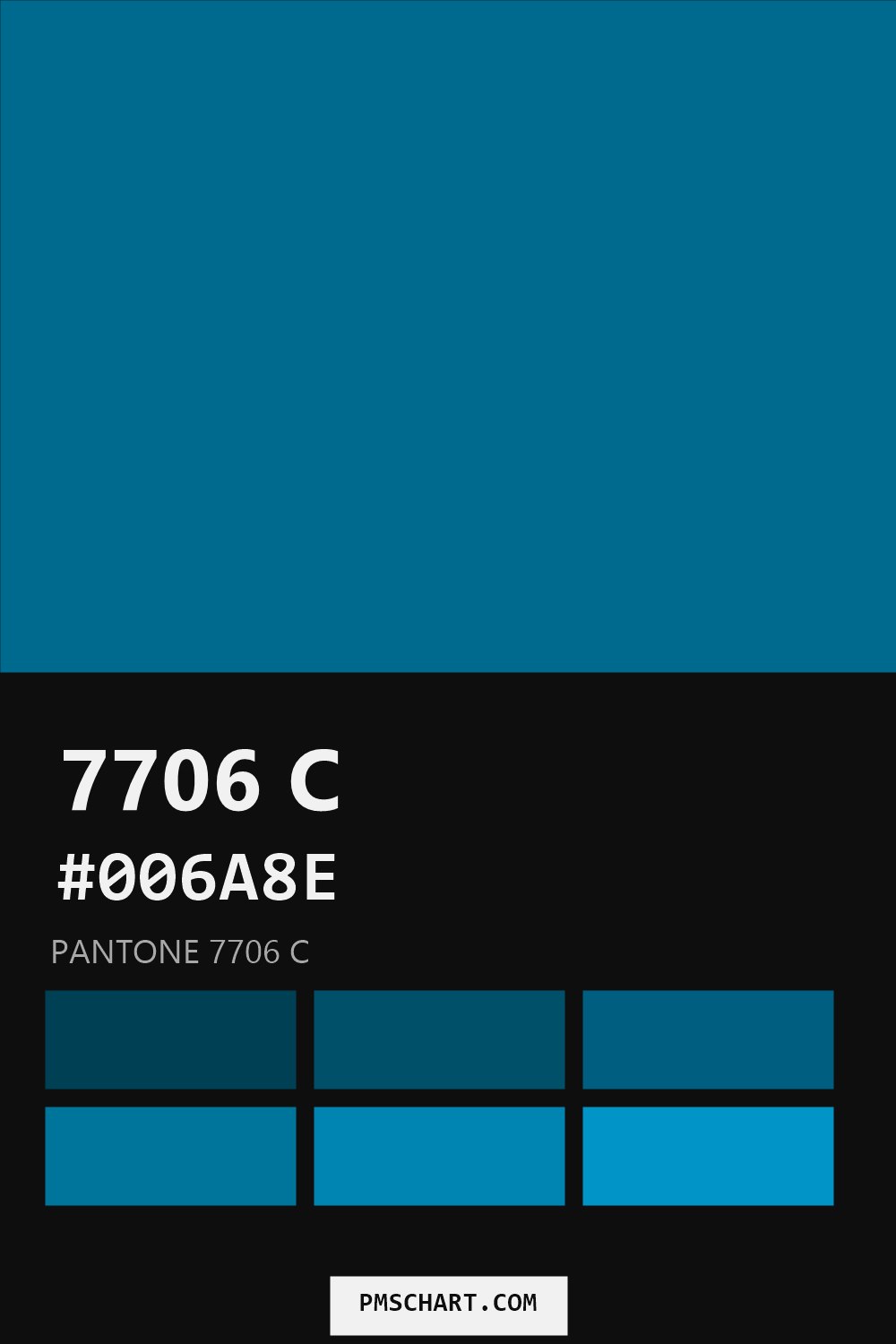 Pantone 7706 C color reference card (HEX #006A8E) with six nearest Pantone matches