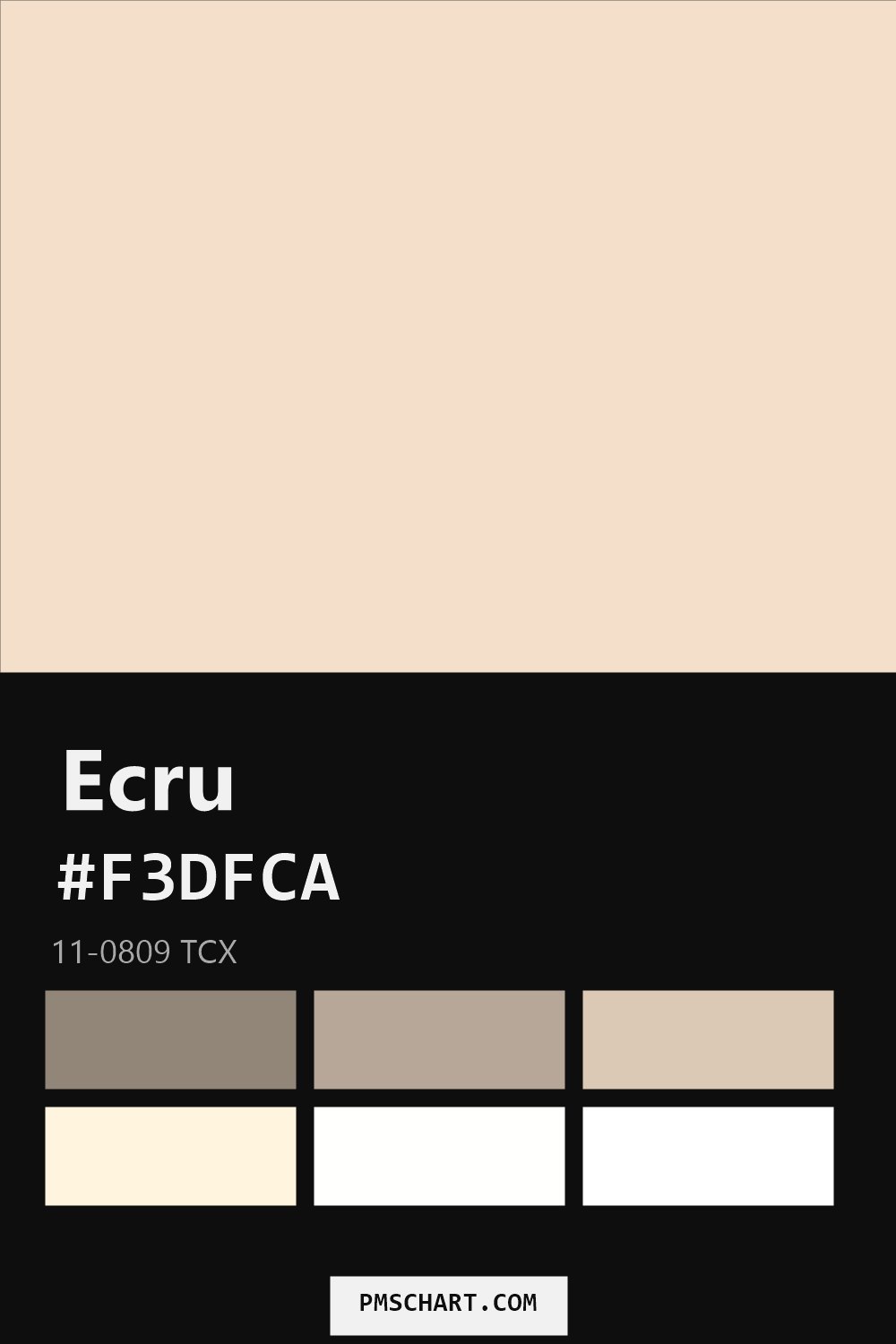 Pantone Ecru 11-0809 TCX color reference card (HEX #F3DFCA) with six nearest Pantone matches