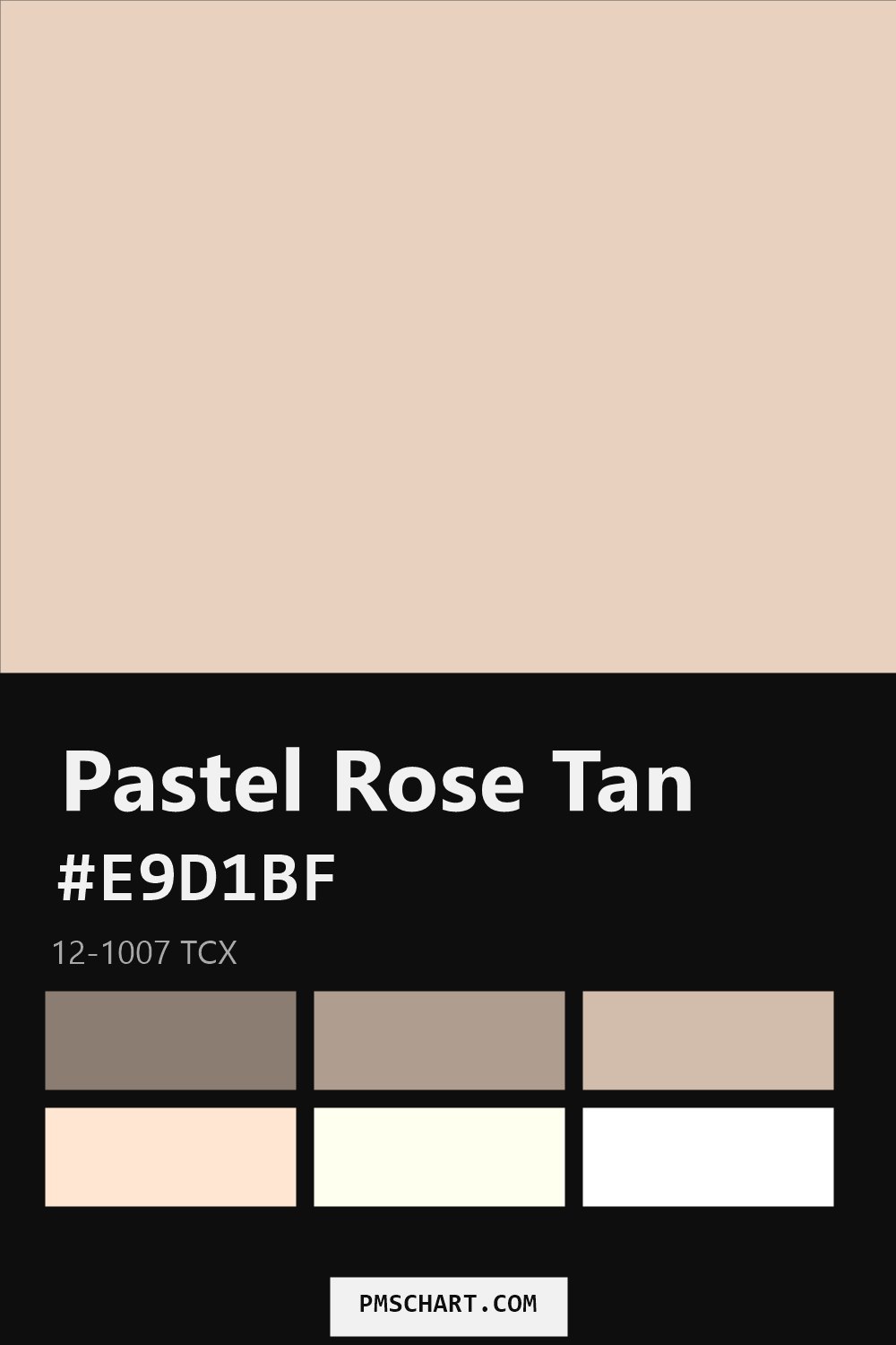 Pantone Pastel Rose Tan 12-1007 TCX color reference card (HEX #E9D1BF) with six nearest Pantone matches
